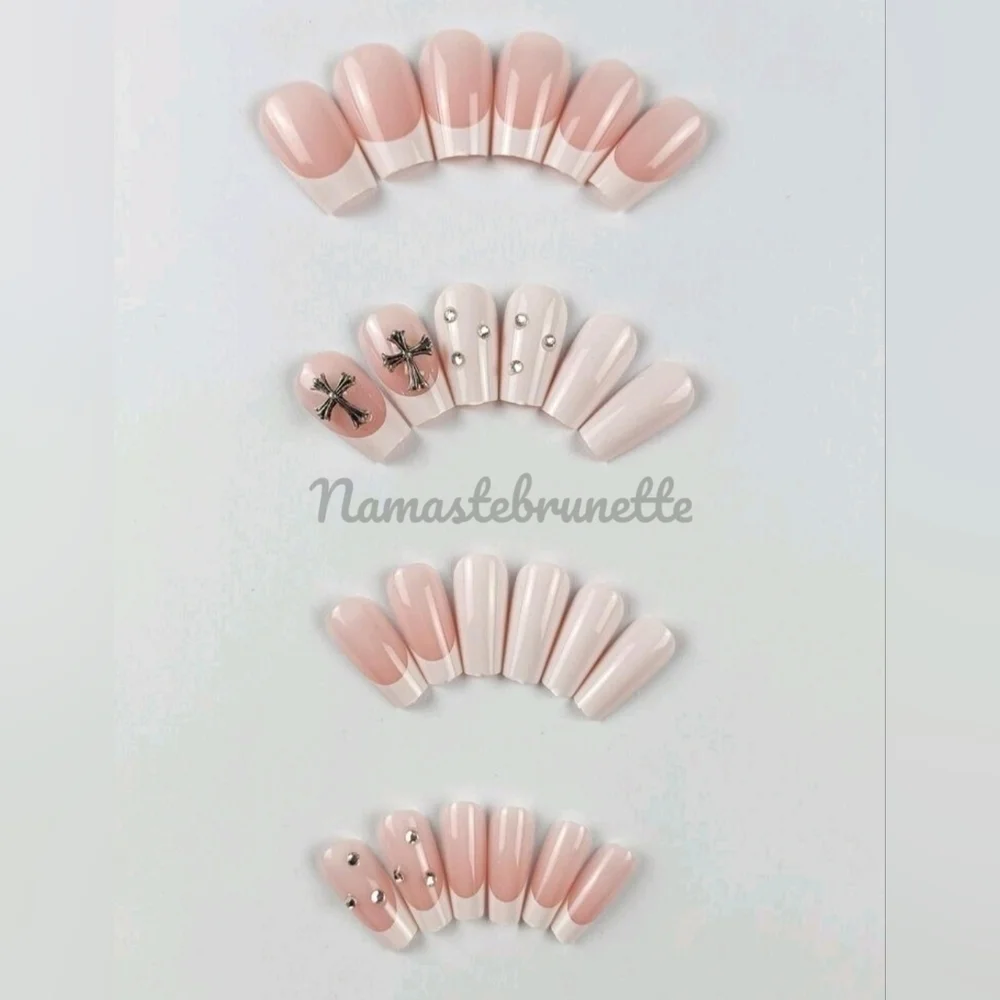 2/$16 Rhinestone Cross French Manicure Press on Nails